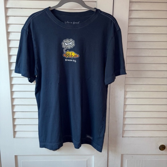 Life is Good Men’s Medium Vintage Graphic Tee Navy Dog Dream Big - Picture 2 of 4
